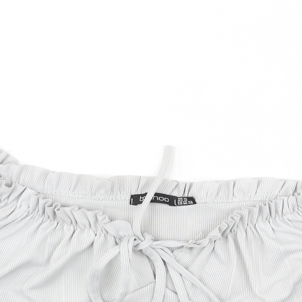 Boohoo Womens Grey Polyester Cropped Blouse Size 14 Boat Neck - Frill