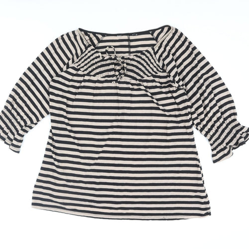 Dorothy Perkins Womens Beige Striped Viscose Basic Blouse Size 16 Round Neck