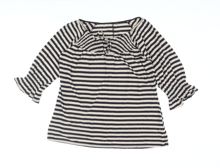 Dorothy Perkins Womens Beige Striped Viscose Basic Blouse Size 16 Round Neck