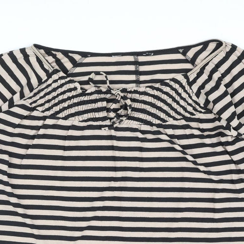 Dorothy Perkins Womens Beige Striped Viscose Basic Blouse Size 16 Round Neck