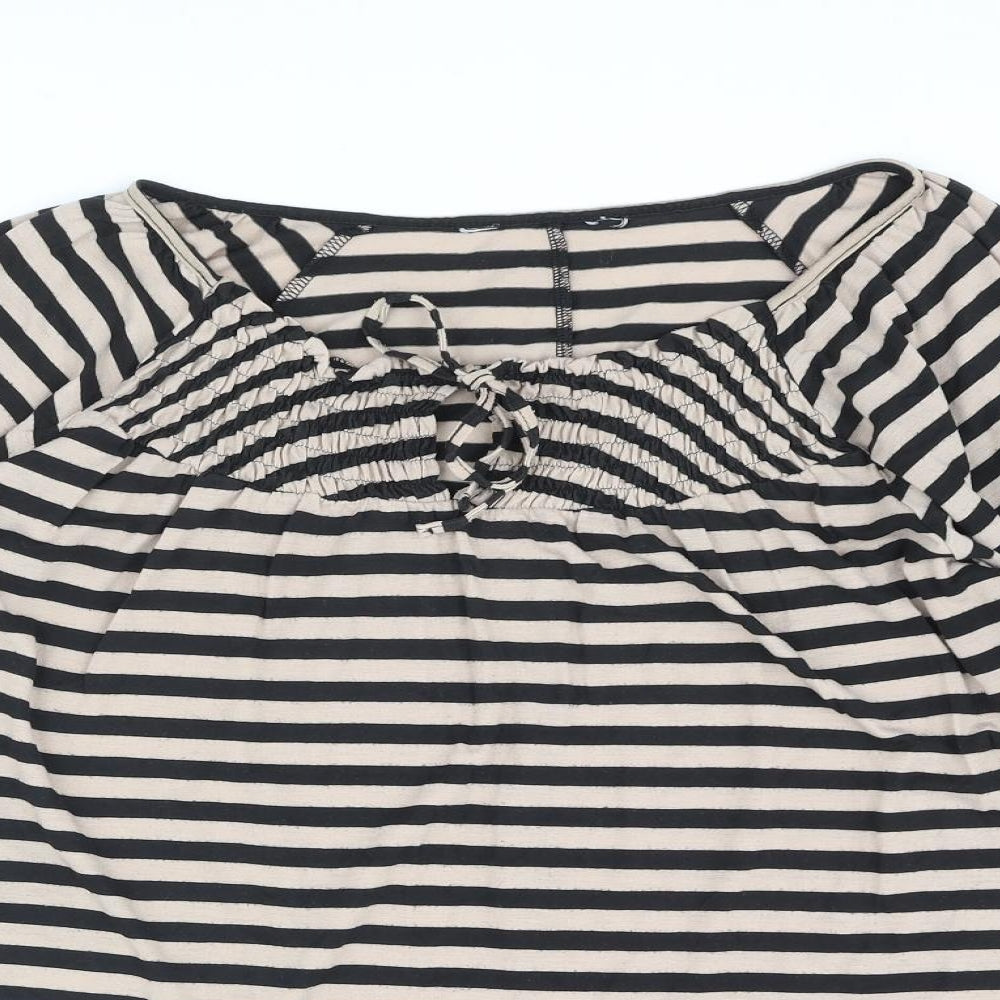 Dorothy Perkins Womens Beige Striped Viscose Basic Blouse Size 16 Round Neck