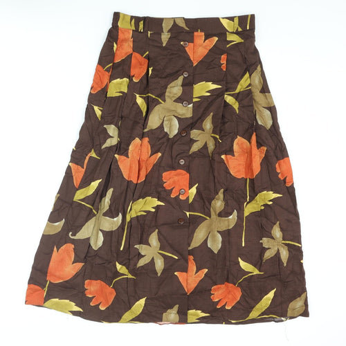 YS Collection Womens Brown Floral Polyester A-Line Skirt Size 30 in Zip