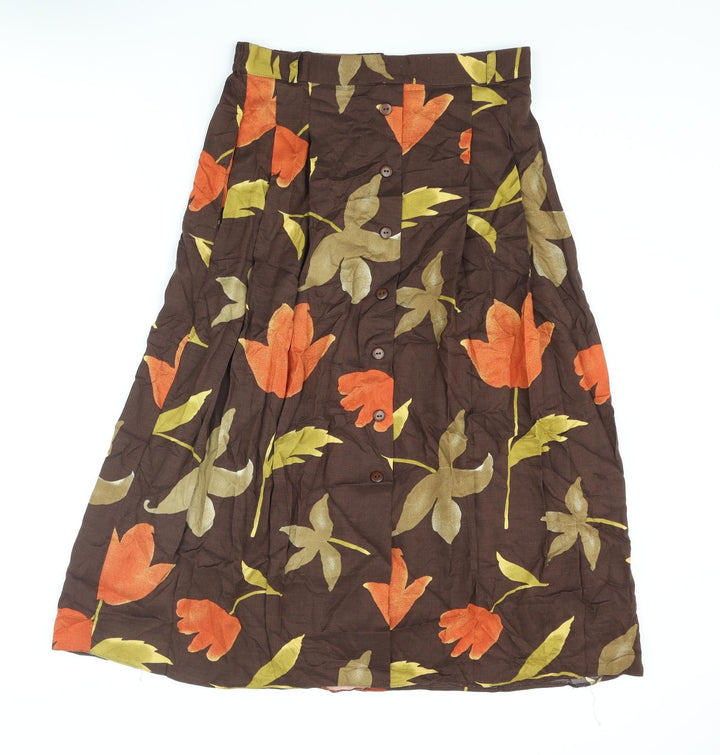 YS Collection Womens Brown Floral Polyester A-Line Skirt Size 30 in Zip