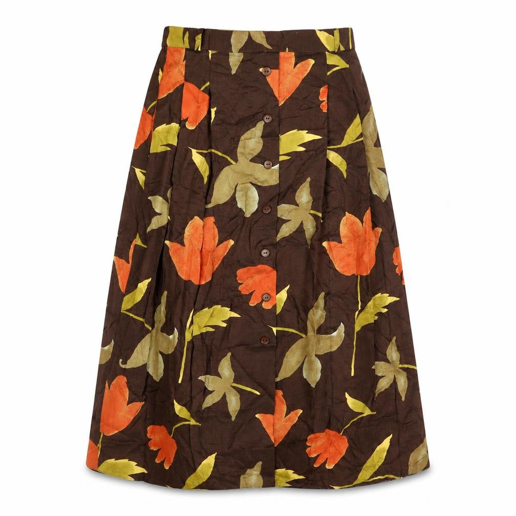 YS Collection Womens Brown Floral Polyester A-Line Skirt Size 30 in Zip