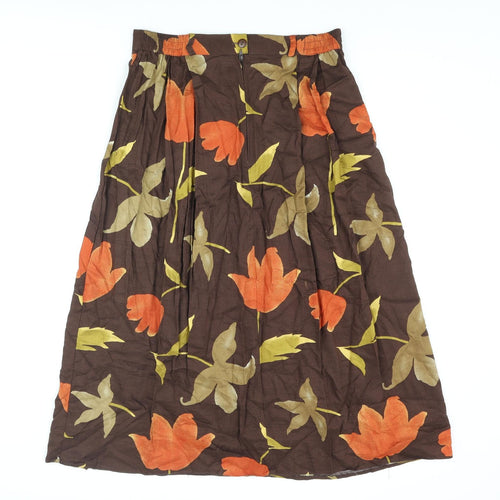 YS Collection Womens Brown Floral Polyester A-Line Skirt Size 30 in Zip