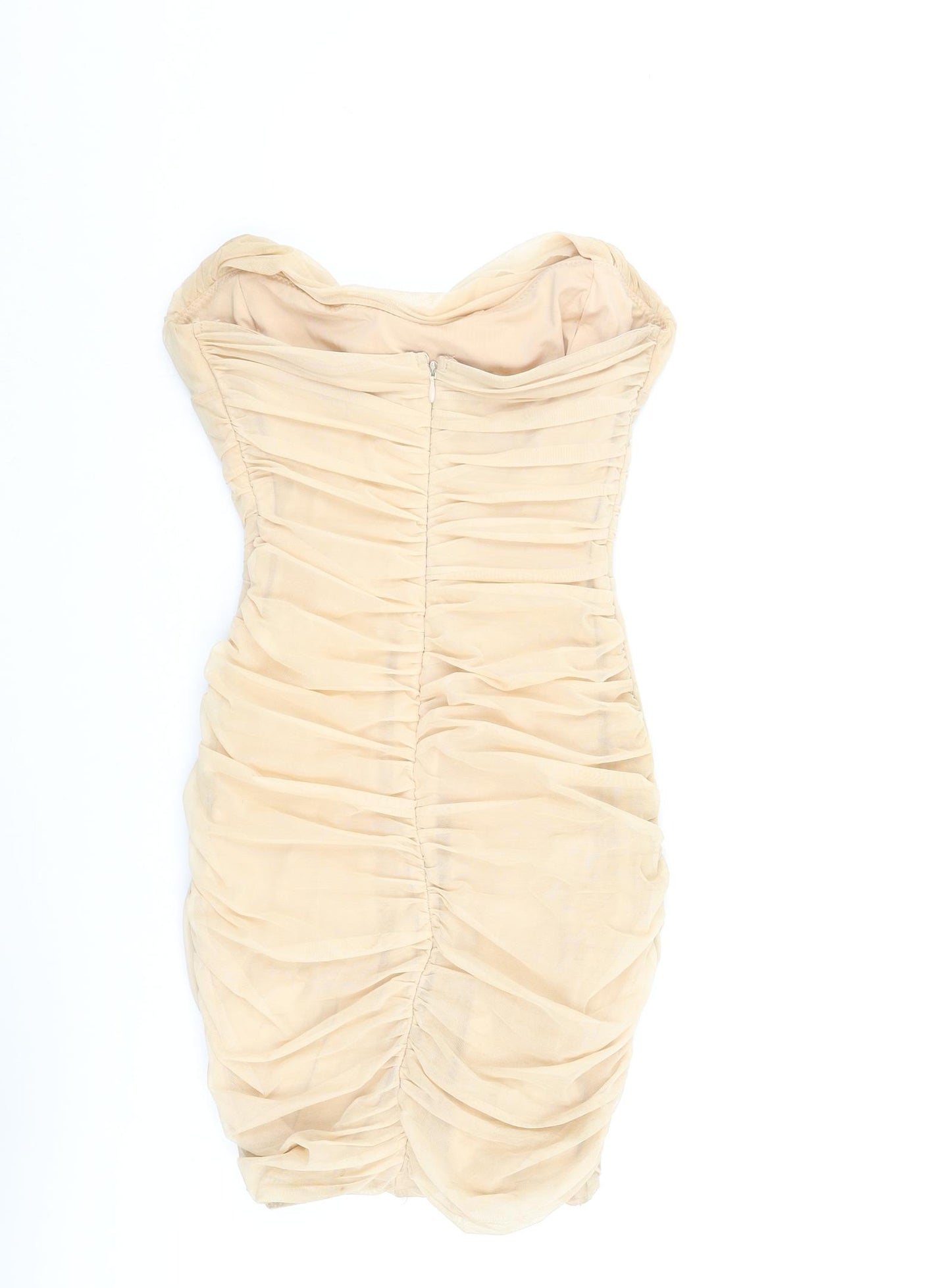 Oh Polly Womens Beige Polyester Bodycon Size 6 Cowl Neck Zip - Rouched