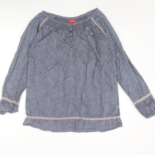 Tassaia Womens Blue Cotton Basic Blouse Size 14 Henley - Lace Trim