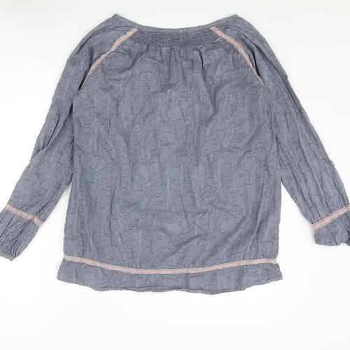 Tassaia Womens Blue Cotton Basic Blouse Size 14 Henley - Lace Trim