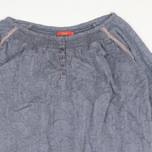 Tassaia Womens Blue Cotton Basic Blouse Size 14 Henley - Lace Trim