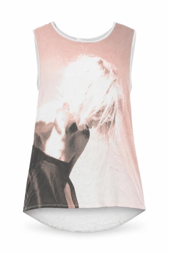 Front view of Zara women’s multicoloured polyester camisole blouse, size M, scoop neck - portrait