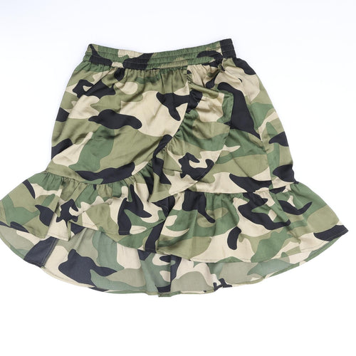 ICHI Womens Green Camouflage Polyester A-Line Skirt Size S - Frill