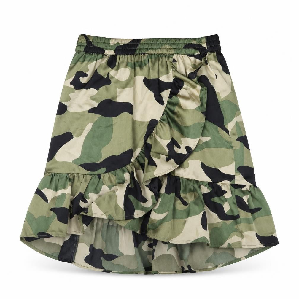 ICHI Womens Green Camouflage Polyester A-Line Skirt Size S - Frill