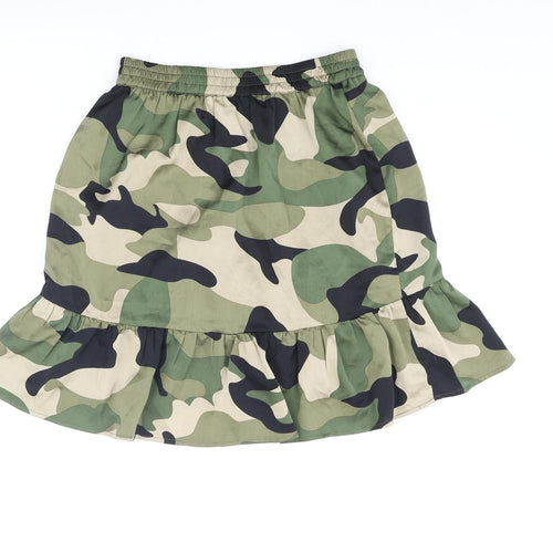 ICHI Womens Green Camouflage Polyester A-Line Skirt Size S - Frill