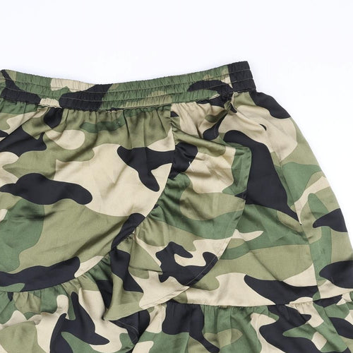 ICHI Womens Green Camouflage Polyester A-Line Skirt Size S - Frill