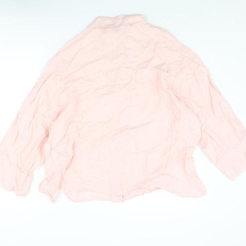 Zara Womens Pink Linen Basic Button-Up Size L Collared - Batwing