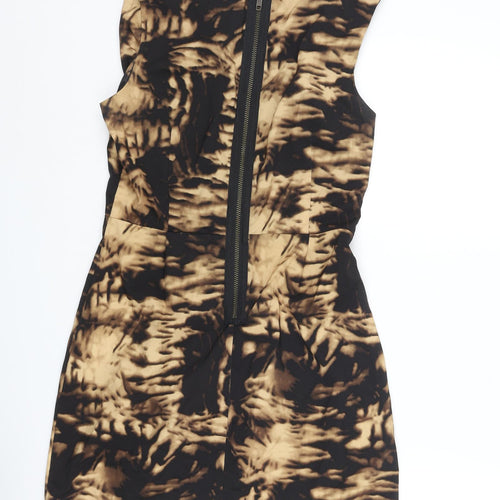 AX Paris Womens Beige Geometric Polyester Mini Size 10 Round Neck Zip - Pleated