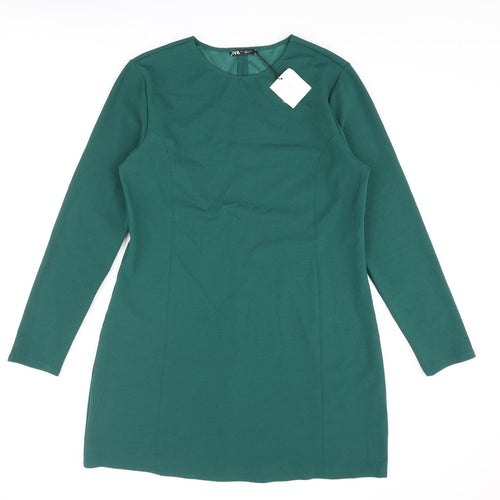 Zara Womens Green Polyester Mini Size L Round Neck Pullover