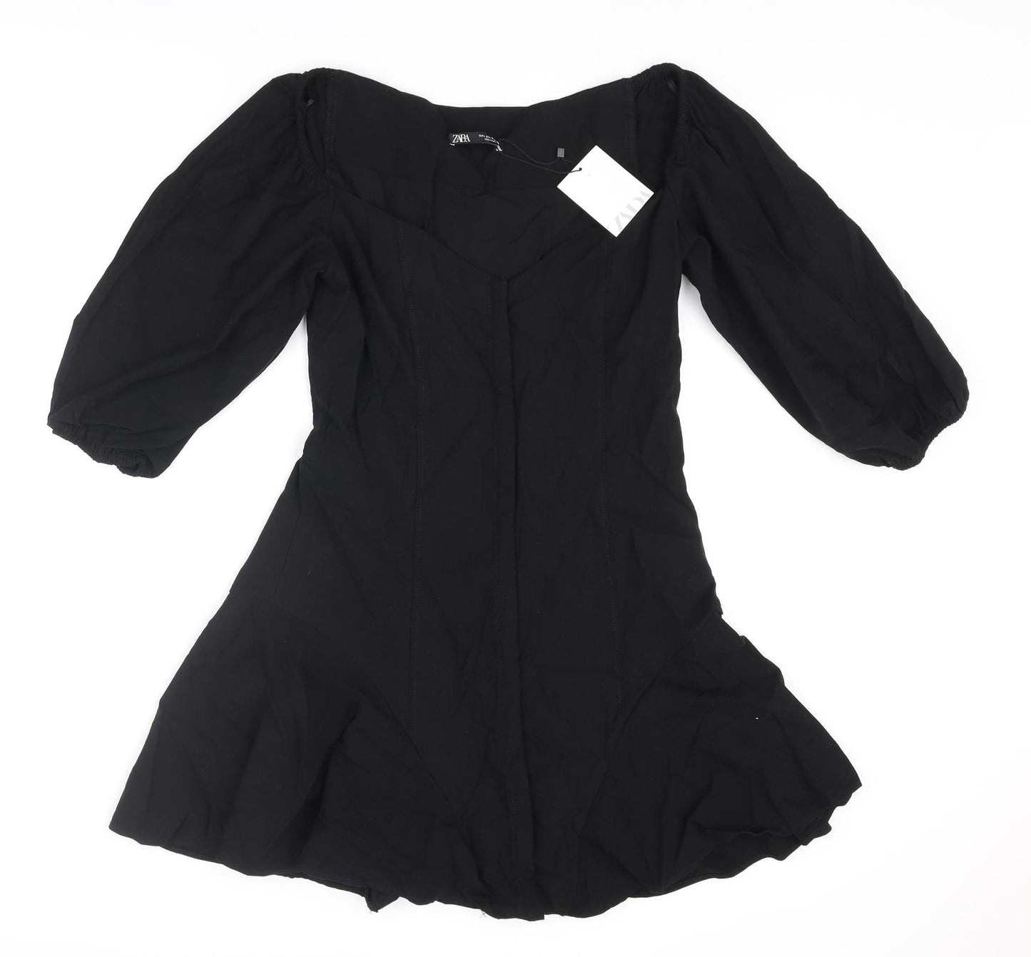 Zara Womens Black Cotton Mini Size L Sweetheart Hook & Eye