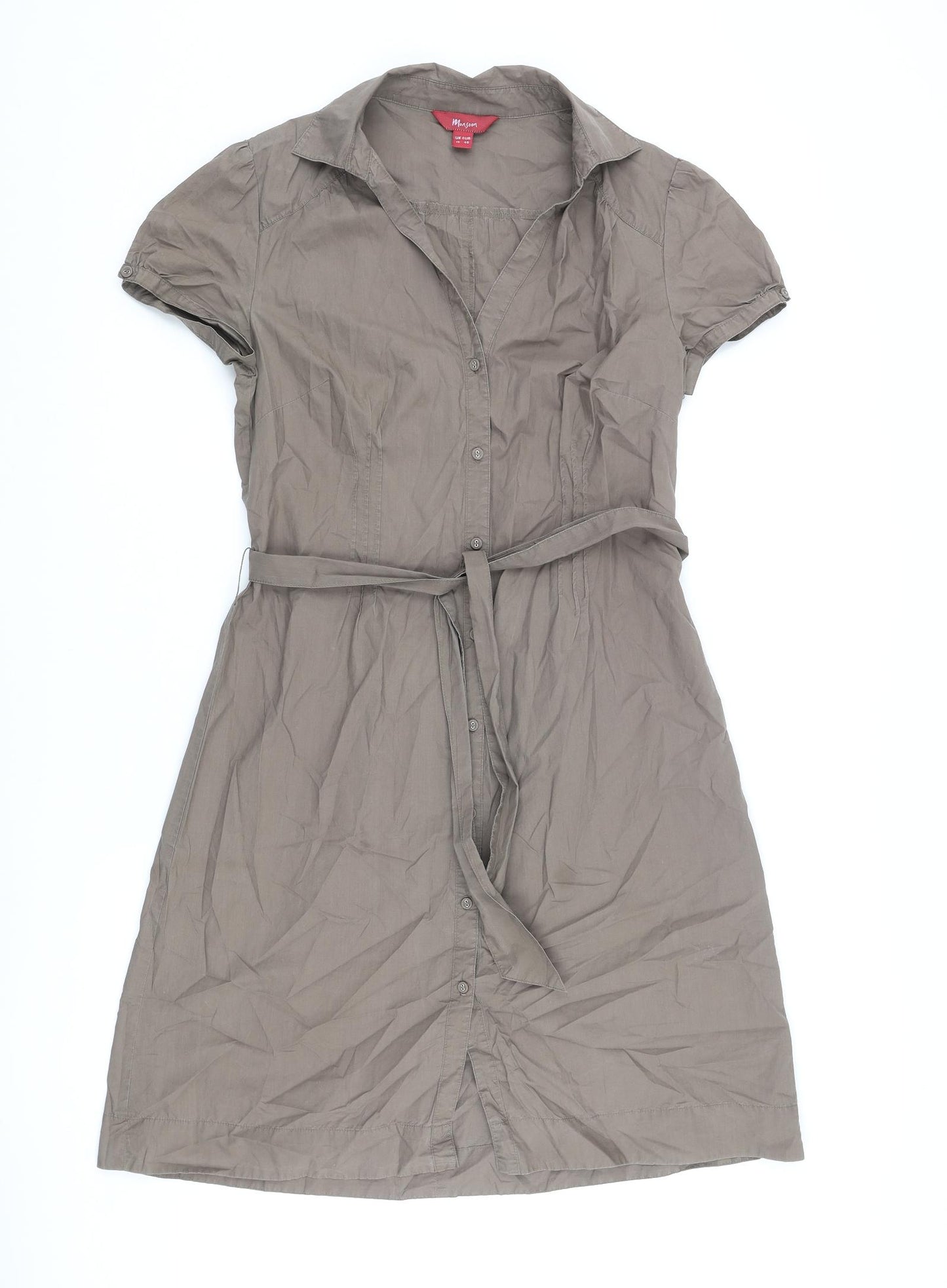 Monsoon Womens Brown Cotton Shirt Dress Size 12 Collared Button