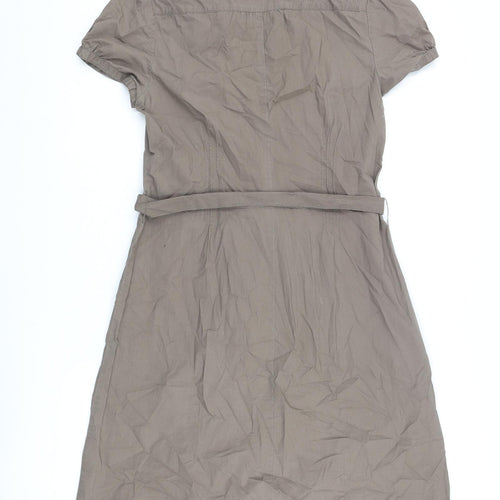Monsoon Womens Brown Cotton Shirt Dress Size 12 Collared Button