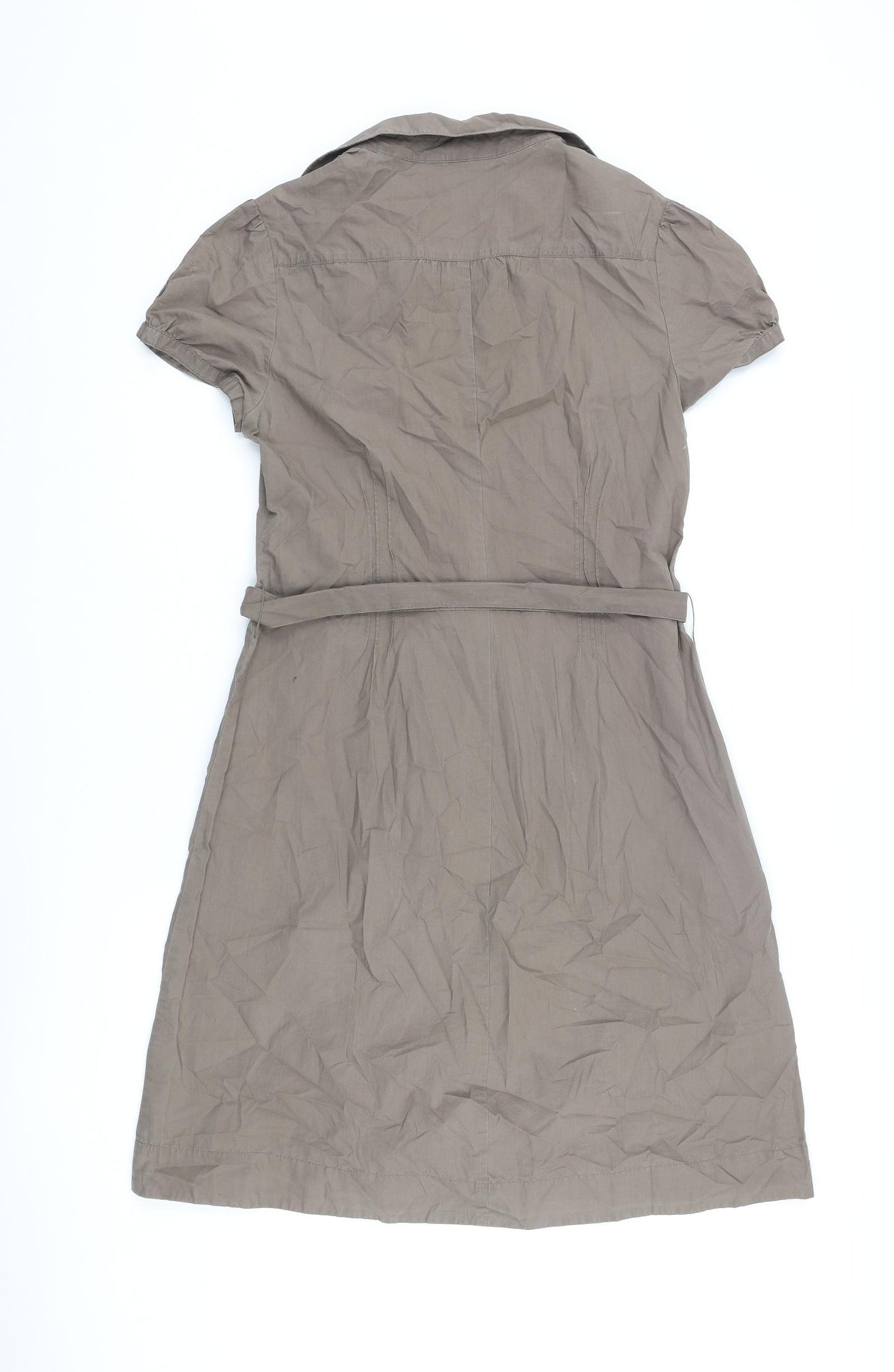 Monsoon Womens Brown Cotton Shirt Dress Size 12 Collared Button