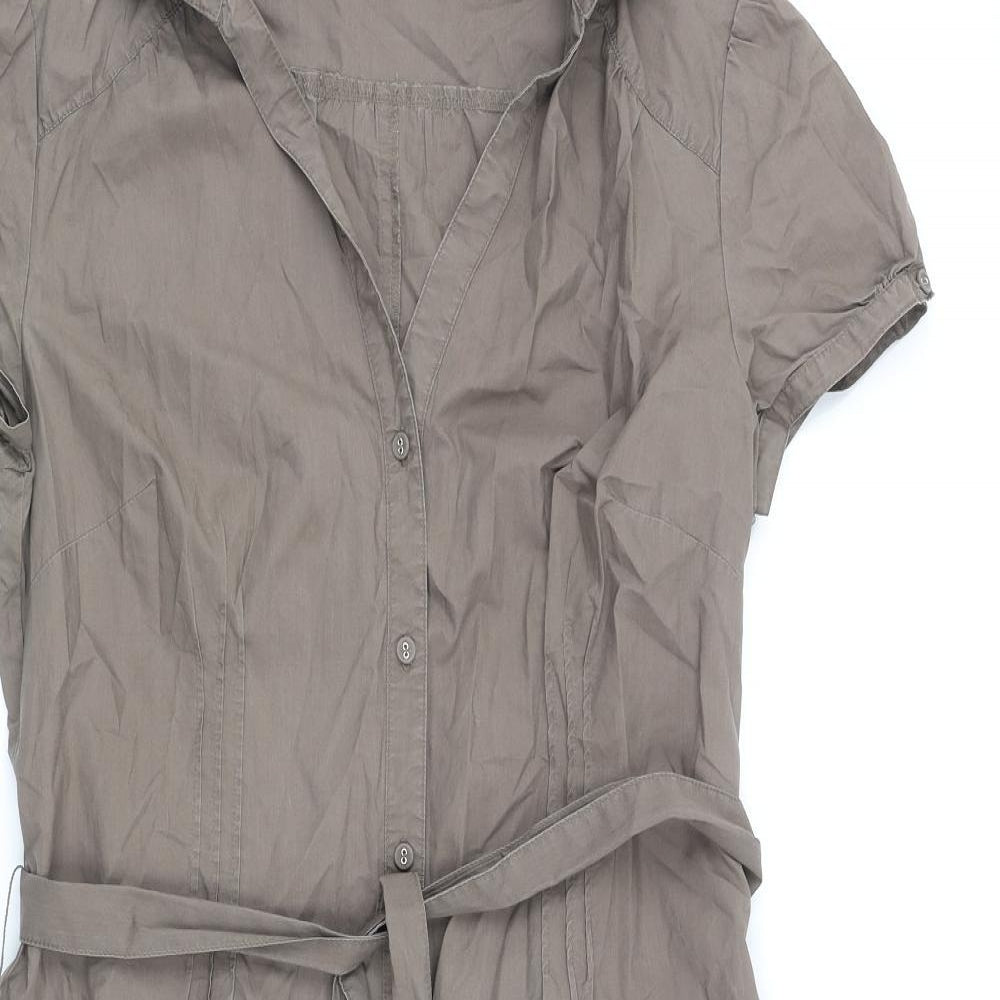 Monsoon Womens Brown Cotton Shirt Dress Size 12 Collared Button