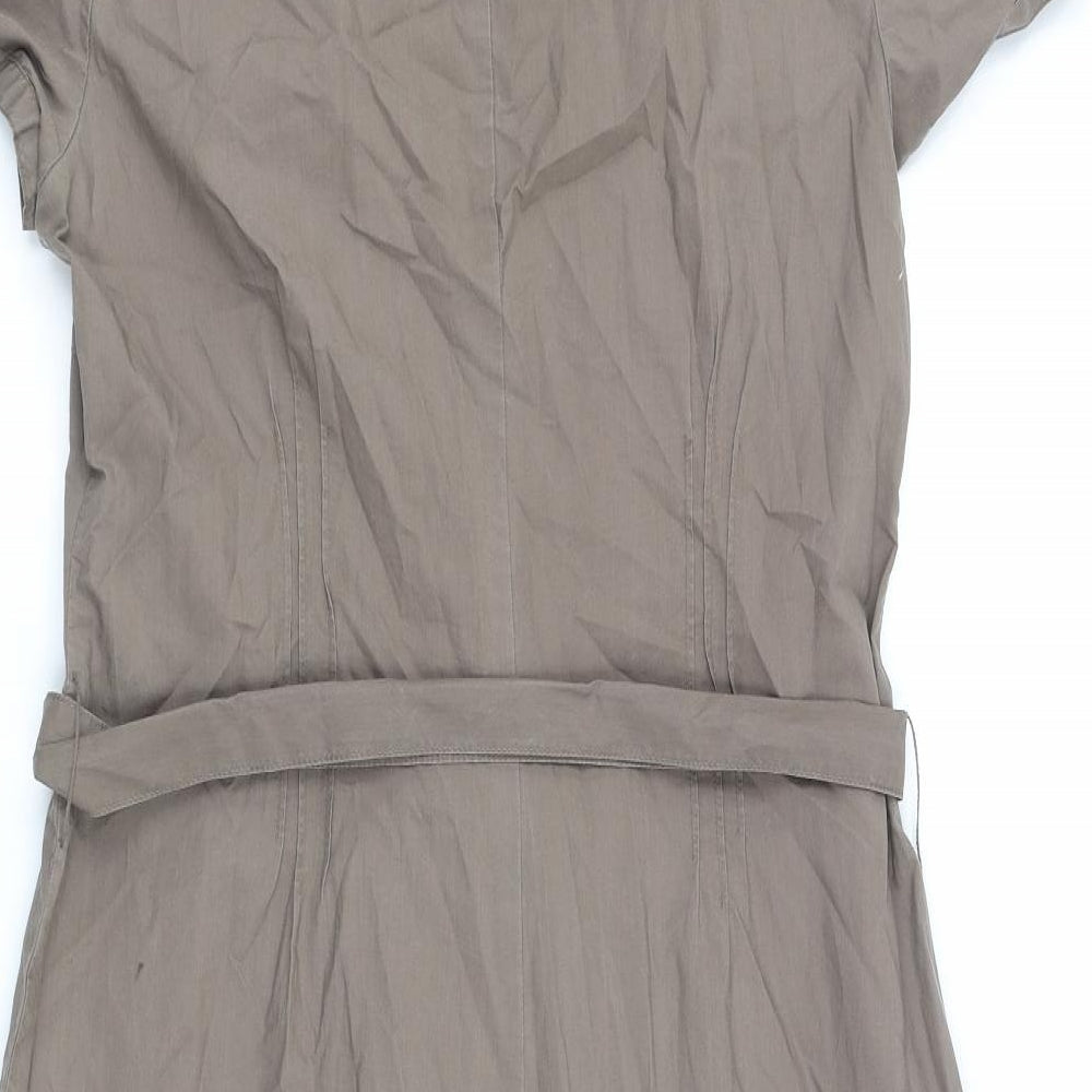 Monsoon Womens Brown Cotton Shirt Dress Size 12 Collared Button