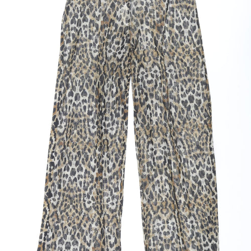 Missguided Womens Beige Animal Print Polyester Trousers Size 4 L32 in Regular - Leopard Print Semi Sheer