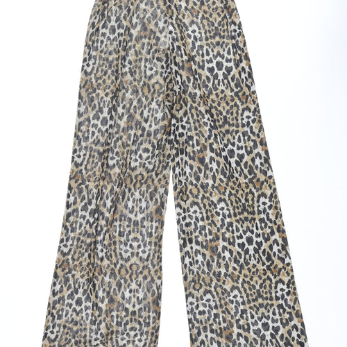 Missguided Womens Beige Animal Print Polyester Trousers Size 4 L32 in Regular - Leopard Print Semi Sheer