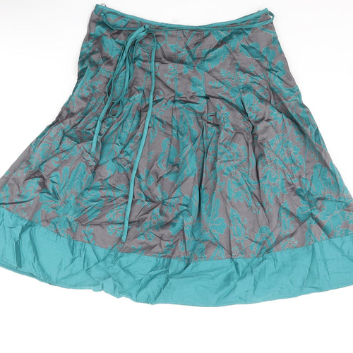 Topshop Womens Blue Geometric Cotton Flare Skirt Size 10 Zip