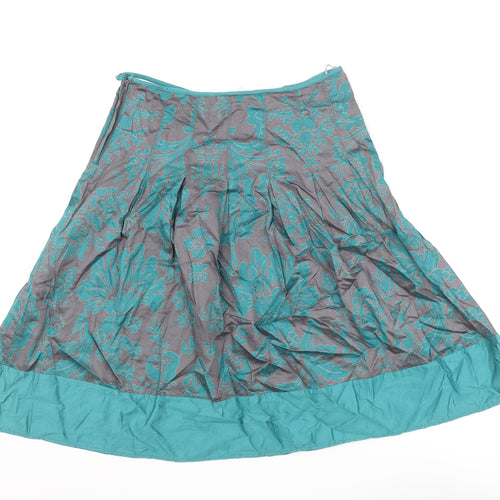 Topshop Womens Blue Geometric Cotton Flare Skirt Size 10 Zip