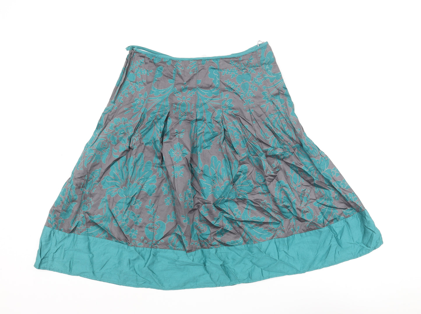 Topshop Womens Blue Geometric Cotton Flare Skirt Size 10 Zip