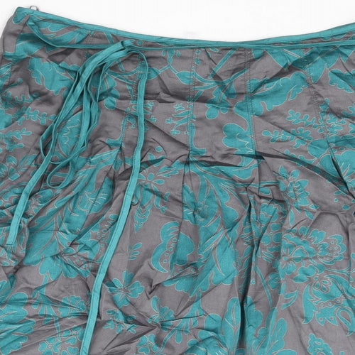 Topshop Womens Blue Geometric Cotton Flare Skirt Size 10 Zip