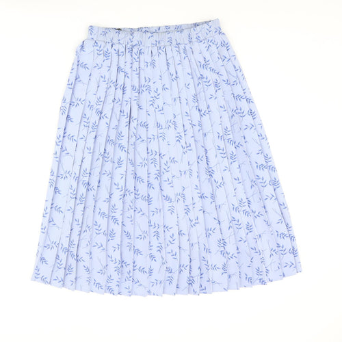 Debenhams Womens Blue Geometric Polyester Pleated Skirt Size 10 - Leaf Print