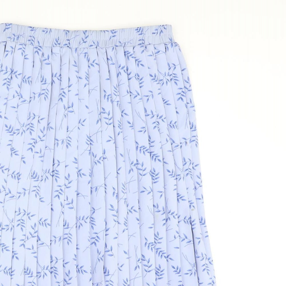 Debenhams Womens Blue Geometric Polyester Pleated Skirt Size 10 - Leaf Print
