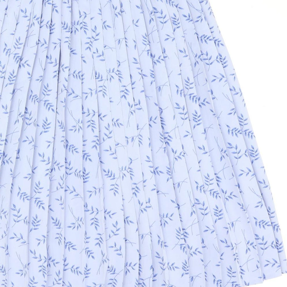 Debenhams Womens Blue Geometric Polyester Pleated Skirt Size 10 - Leaf Print