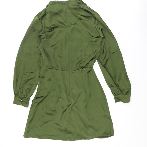 Zara Womens Green Polyester Mini Size S Mock Neck Zip - Rouched