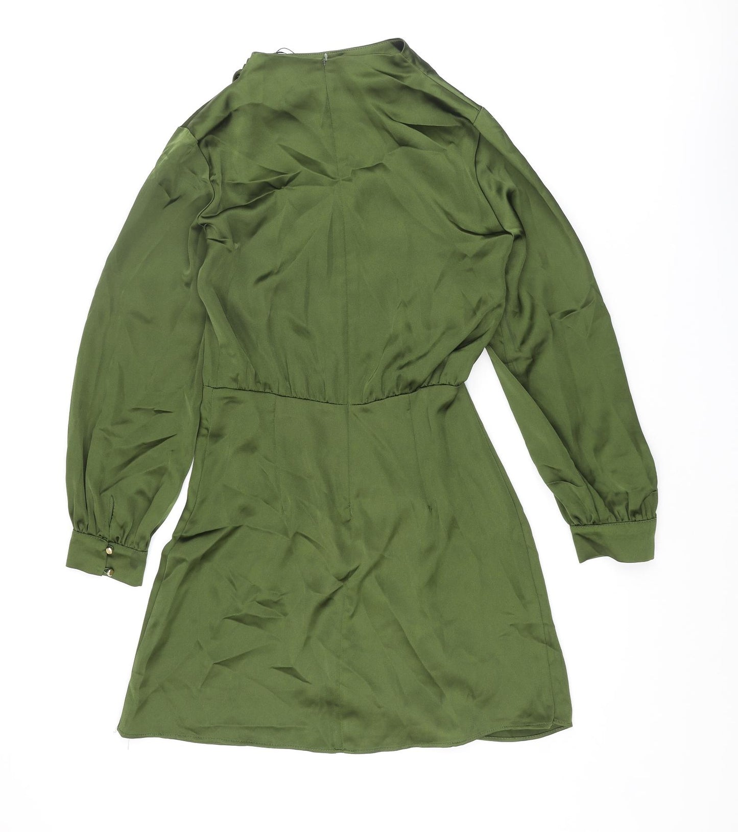 Zara Womens Green Polyester Mini Size S Mock Neck Zip - Rouched