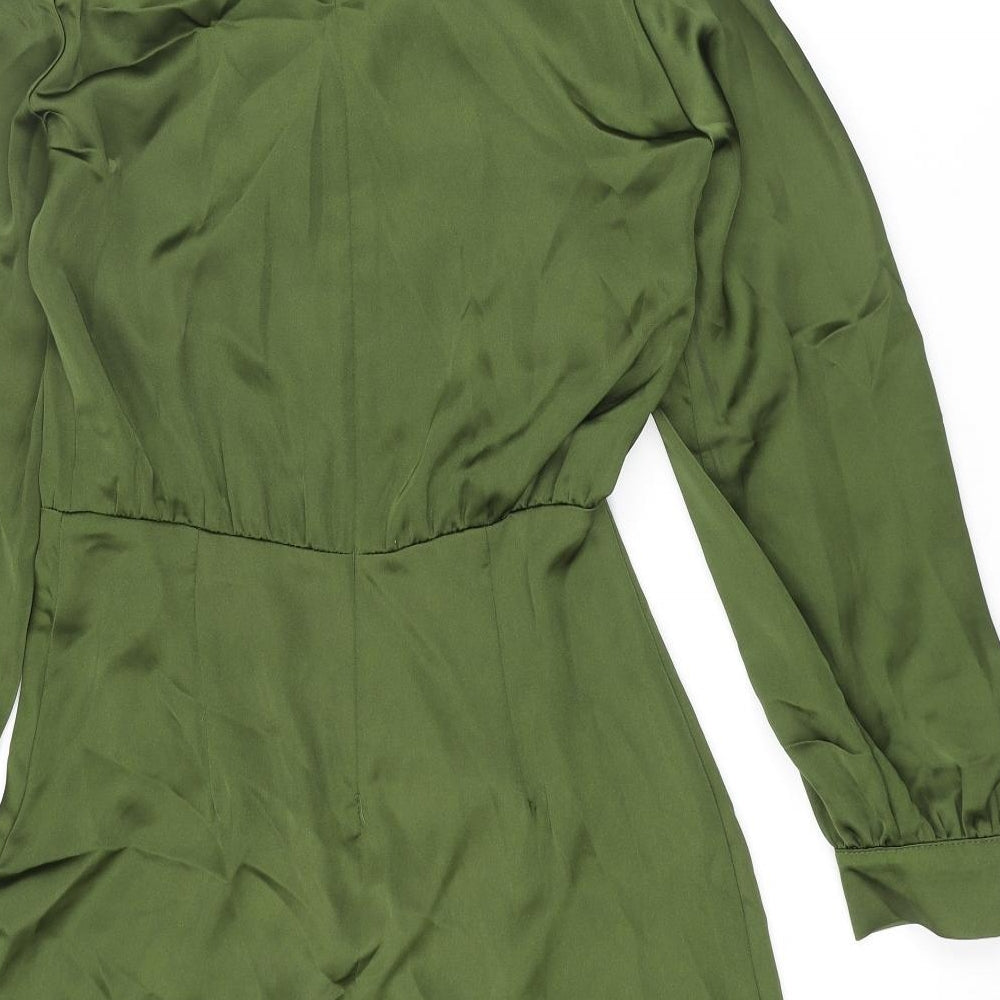 Zara Womens Green Polyester Mini Size S Mock Neck Zip - Rouched