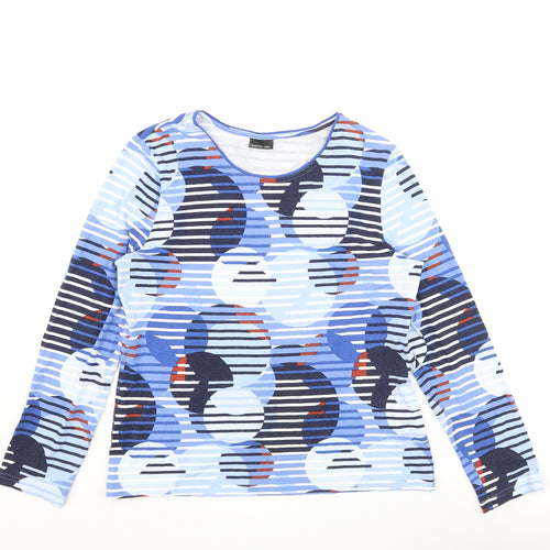 Barbara Lebek Womens Blue Geometric Viscose Basic T-Shirt Size 12 Round Neck