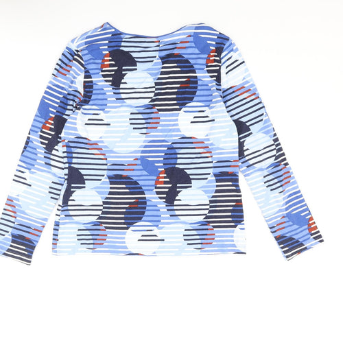 Barbara Lebek Womens Blue Geometric Viscose Basic T-Shirt Size 12 Round Neck