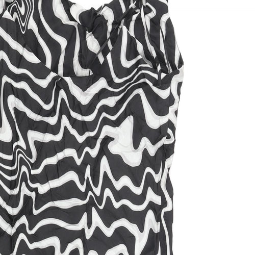 Zara Womens Black Geometric Polyester Slip Dress Size S Scoop Neck Tie