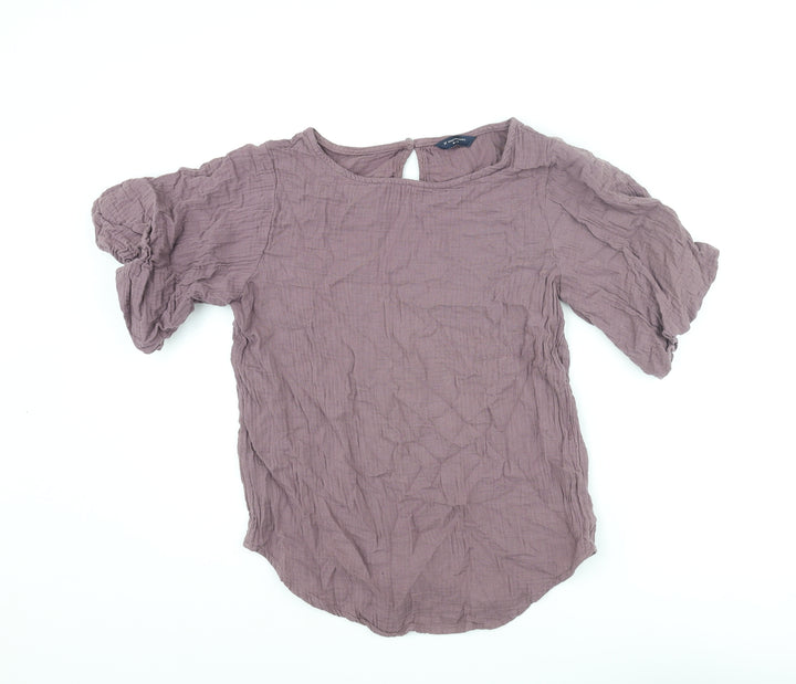 Denver Hayes Womens Purple Cotton Basic Blouse Size M Round Neck