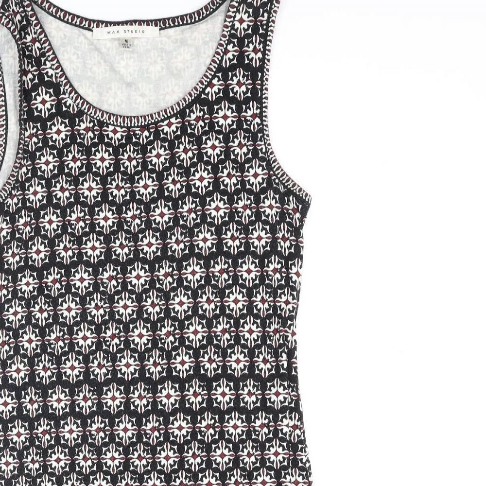 Max Studio Womens Black Geometric Viscose Tank Dress Size M Scoop Neck Pullover
