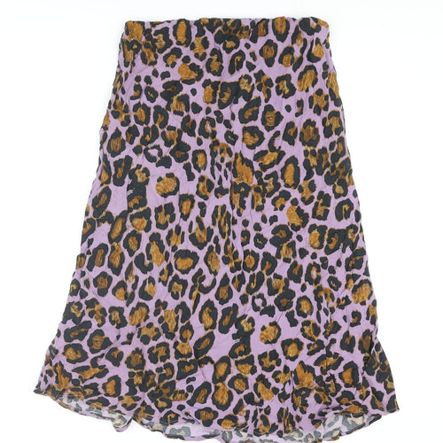 NEXT Womens Purple Animal Print Viscose A-Line Skirt Size 12 - Leopard Print