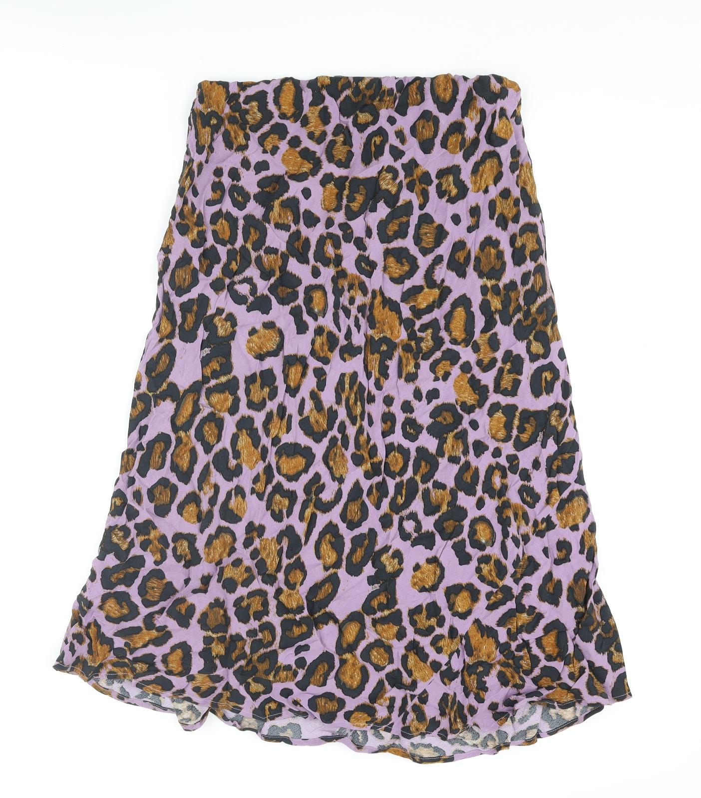 NEXT Womens Purple Animal Print Viscose A-Line Skirt Size 12 - Leopard Print