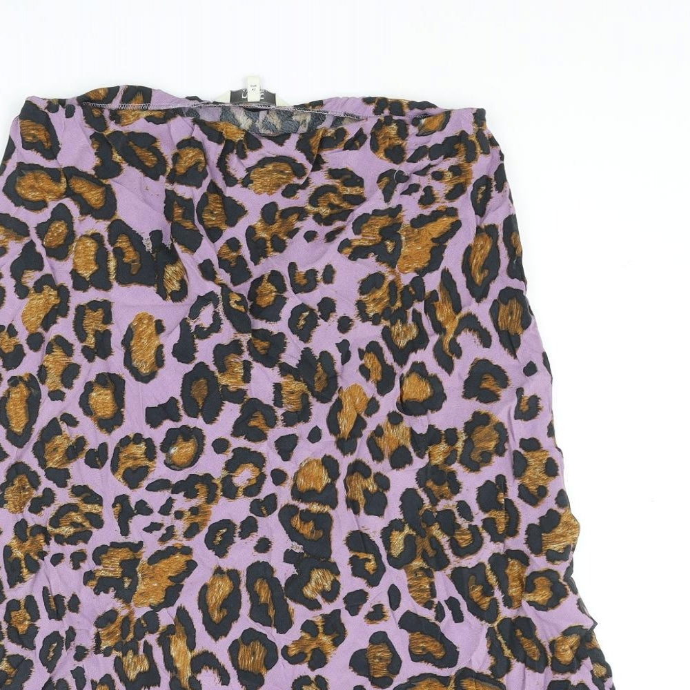 NEXT Womens Purple Animal Print Viscose A-Line Skirt Size 12 - Leopard Print