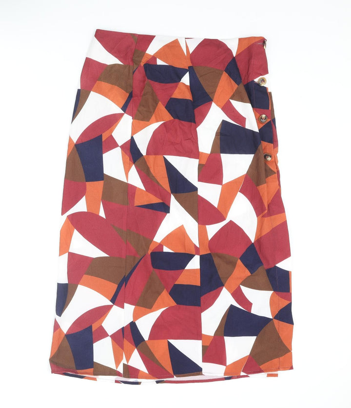 Zibi London Womens Multicoloured Geometric Polyester Straight & Pencil Skirt Size 12 Button