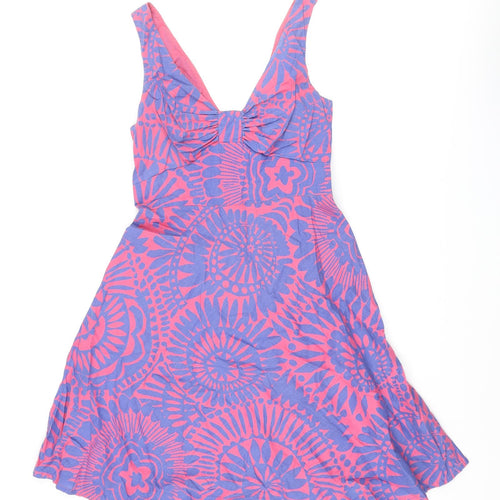 Great Plains Womens Multicoloured Geometric Cotton Fit & Flare Size S V-Neck Zip - Bow