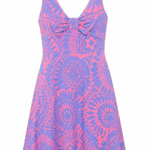 Great Plains Womens Multicoloured Geometric Cotton Fit & Flare Size S V-Neck Zip - Bow